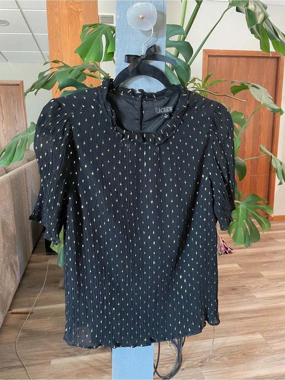 J. Crew Black Blouse with Gold Dot Detail